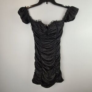 Forever 21 Black Sparkle Off The Shoulder Mini Dress Small Winter‎ Collection